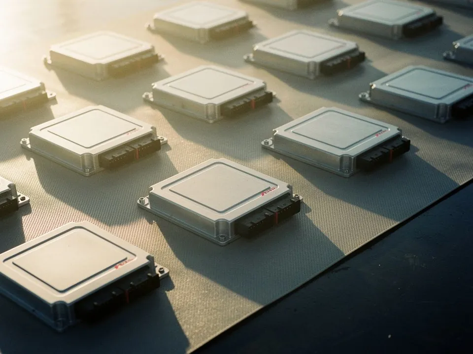 Automotive electronic control units laid out on an anti-static mat